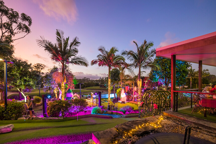 Boulders & Badlands Mini Golf at The Club Parkwood Village is one of the unique things to do on the Gold Coast with kids.