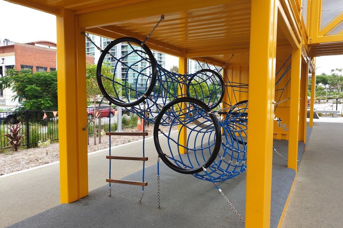 The coolest Brisbane active park with water play - Hercules Street Park Playground.