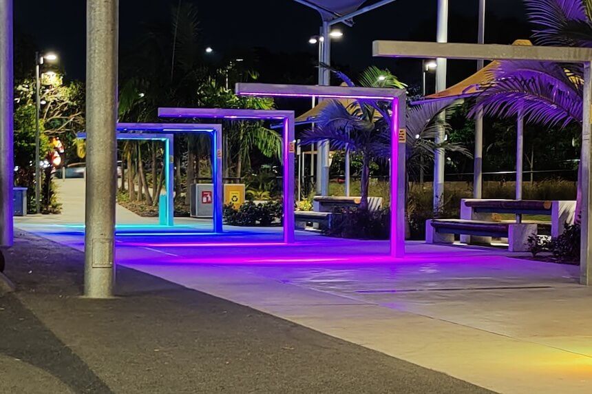 Hercules Street Park Playground & Water park in Brisbane at night.