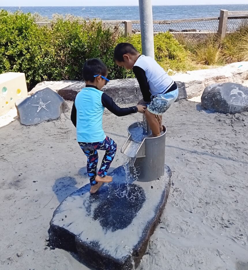 Water play activities @ North Road Foreshore Reserve Playground, Brighton, VIC.