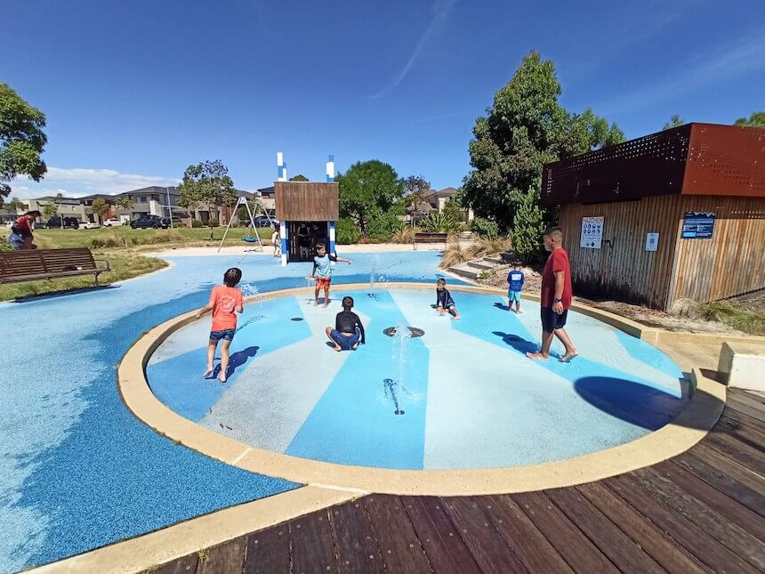 Water play, Melbourne CBD @ Ron Barassi Senior Park, Docklands.