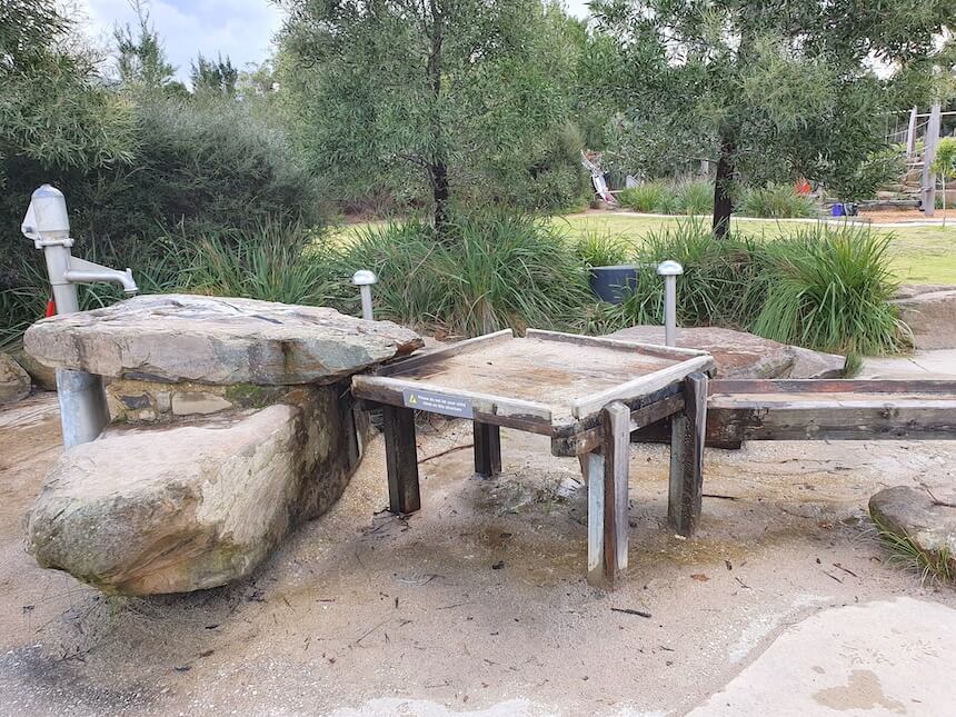 Excellent nature play & water play station @ Royal Park Nature Play Playground.