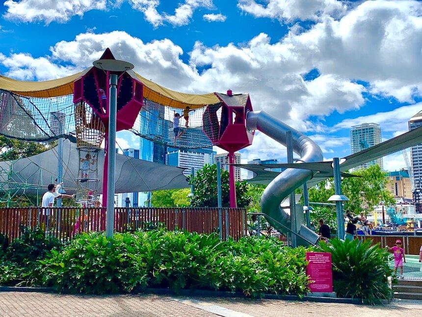 Family activities in Brisbane: fantastic kids' playground @ South Bank Parklands.