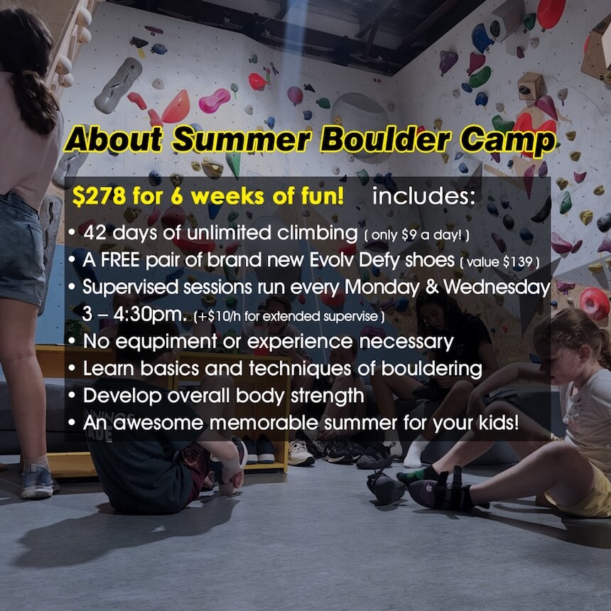 Rock climbing classes in Brisbane and school holiday program at Wall Walkers Bouldering Gym.