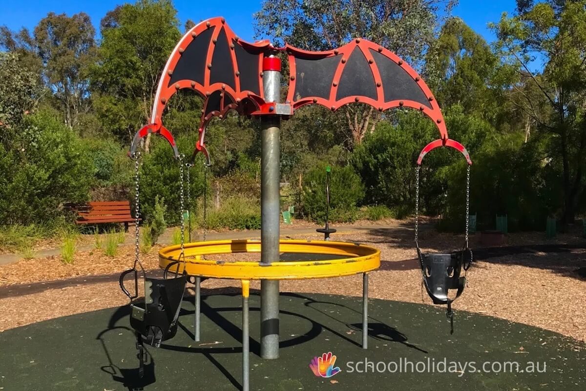 Swings at Wombat Bend Park in East Melbourne.